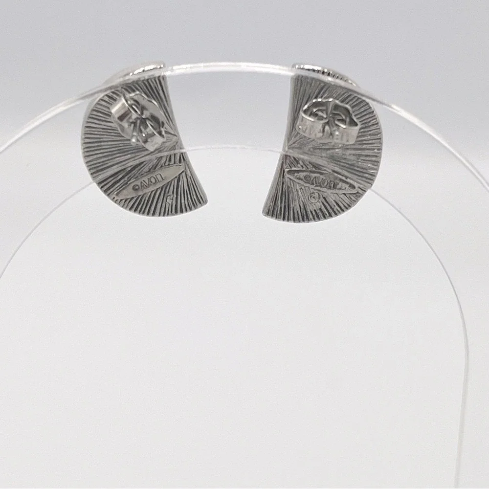 Avon Watermelon Slice Enamel Stud Earrings Silver Tone Vintage Summer Jewelry